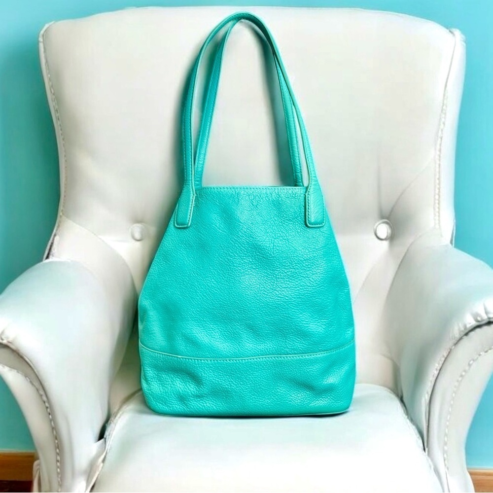Tory Burch Aqua Turquoise Leather Michelle Tote - Picture 4 of 13